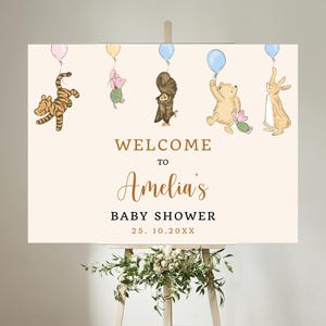 Classic Winnie The Pooh Baby Shower Welcome Sign, Editable Baby Shower Welcome, Welcome Signage Pooh Bear, Party Decor Welcome Poster