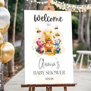 Classic Winnie The Pooh Baby Shower Welcome Sign, Editable Boy Baby Shower Welcome, Welcome Signage Pooh Bear, Party Decor Welcome Poster