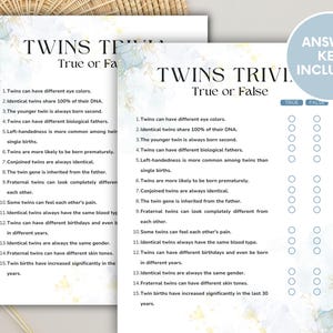 Twins Trivia Baby Shower Game, Twins Trivia True or False Game, Fun Twin Trivia Baby Shower Quiz, Baby Shower Activity, Mommy to be game