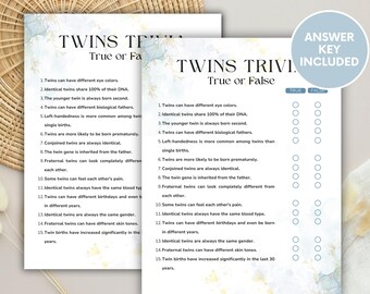 Twins Trivia Baby Shower Game, True or False Quiz (PDF)