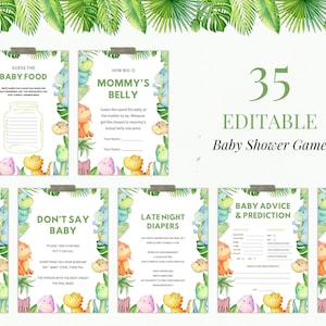 Dinosaur Baby Shower Games Bundle, Greenery Dino Baby Shower Activities, Boy Dinosaur Game Pack, It&#39;s a Boy Dinosaur, Boho Greenery Games