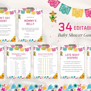 Pacchetto giochi Taco Bout A Baby Shower, gioco Fiesta Baby Shower modificabile, pacchetto giochi Cactus Baby Shower, Baby Shower messicano Boho Fiesta