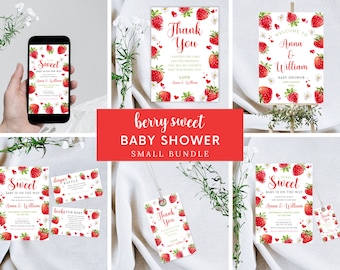 Editable Berry Sweet Baby Shower Bundle, Strawberry Baby Shower Invitation Bundle, Berry Baby Shower Invitation, Instant Download