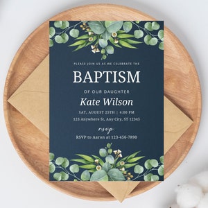 Greenery Baptism Invitation Template, Floral Baby Girl Invites Editable, Wildflower Baptism Invite Christening Invitation Rustic Baptism