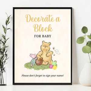 Vintage Winnie The Pooh dekorieren Baby Block Party Tischschild, Vintage Pooh & Friends, Babypartyschild, Party Poster Dekor, zum Aufbau von Erinnerungen