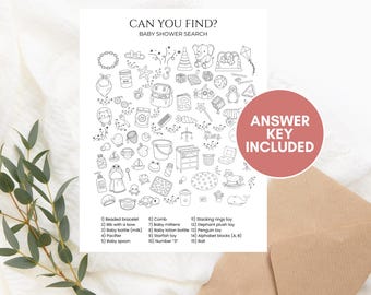 Baby Shower Search Game Printable, Can You Find Game,Girly Hidden Object Baby  Activity, Fun Baby Game,  Answer Key Included, Gender Neutral