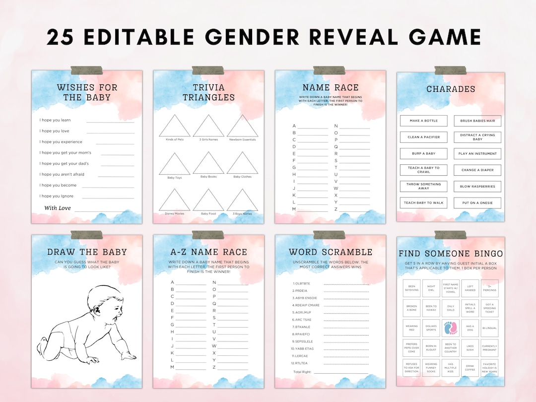 Editable Gender Reveal Games Bundle, Gender Reveal Party Ideas, Blue ...