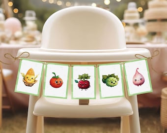 A little Sprout Cute Vegetable Banner | Cute Vegetable Flash Cards | Kawaii Veggie Banner Decor | Nursery, Preschool,  Farm Theme Party