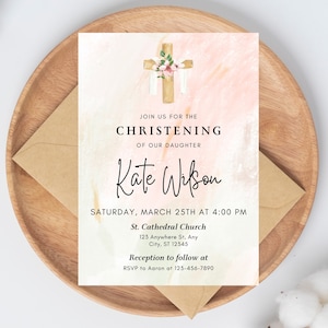 Baptism Invitation Template, Floral Baby Girl Invites Editable, Wildflower Baptism Invite Christening Invitation Rustic Baptism