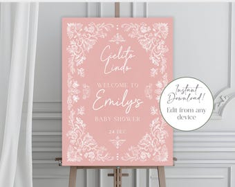 Editable Baby Shower Welcome Sign, Cielito Lindo Welcome Sign, Floral Baby Shower Sign, Pink Baby Shower Decor, Printable Welcome Poster