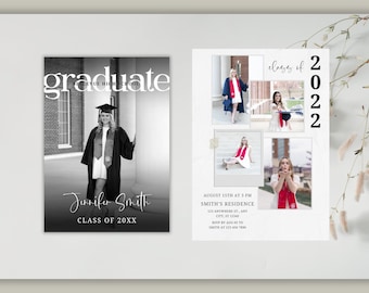 Graduation Party Invitation,Graduation Announcement Invitation,High School Graduation, Modern Minimalist Invitation ,Modern Photo Grad Evite