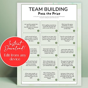 Team Building Pass the Prize Game, Team Building Activity, Pass the Gift,  Happy Hour Office Party, Printable Coworker Games
