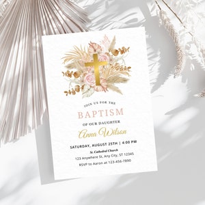 Baptism Invitation Template, Floral Baby Girl Invites Editable, Wildflower Baptism Invite Christening Invitation Rustic Baptism