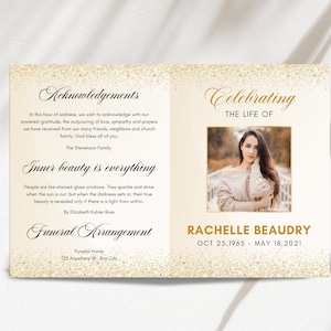 Editable Funeral Program Template, Bi-Fold Obituary Template, Obituary Template For Women 8 page, Order Of Service Celebration