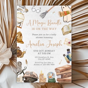 Wizard Baby Shower Invitation Magic Boy Baby Shower,Editable Wizard Baby Shower Template, Magical Baby shower Invitation, Witches and Wizard
