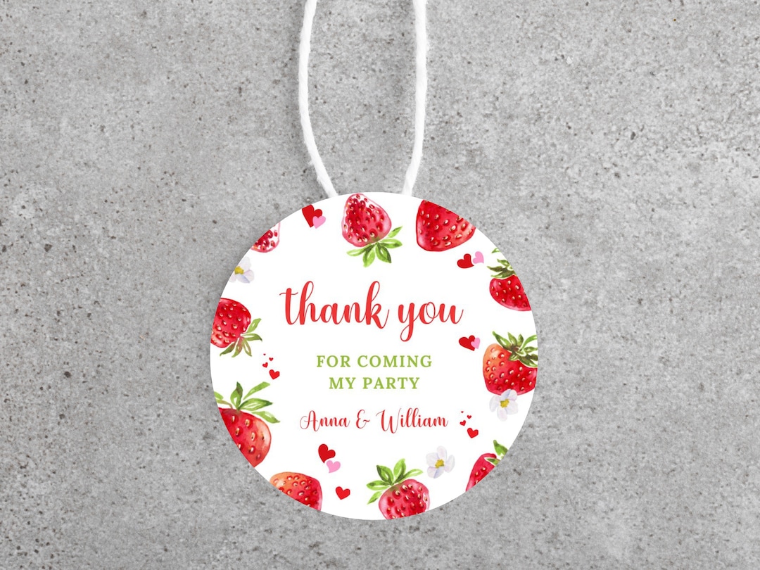 Editable Berry Sweet Baby Shower Thank You Tag, Round Strawberry Baby ...