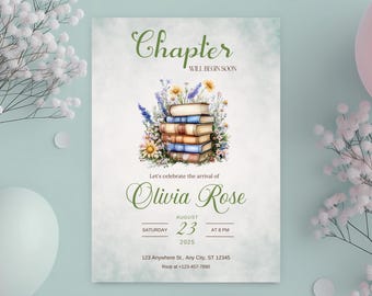 A New Chapter Begins Baby Shower Invitation, Gender Neutral Storybook Baby Shower Invite, Fairytale-Themed Digital Invite