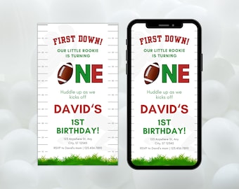First Year Down Football Birthday Invitation, Football Sunday Party, Boy Birthday Invitation,Sports 1st Birthday Invite, Year Down Game On