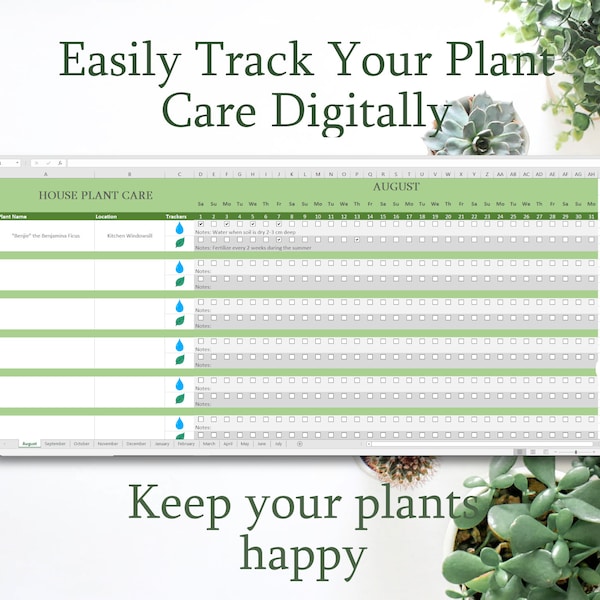 Excel Plant Watering Tracker Etsy