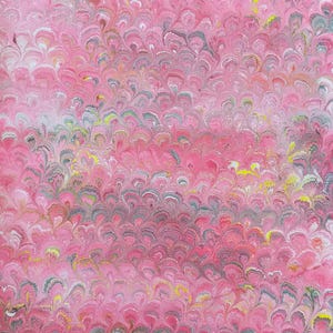 Peacock Feather Paper Sheet - Hand Marble - Sheet of pink marbled paper - bookbinding paper - hand made paper