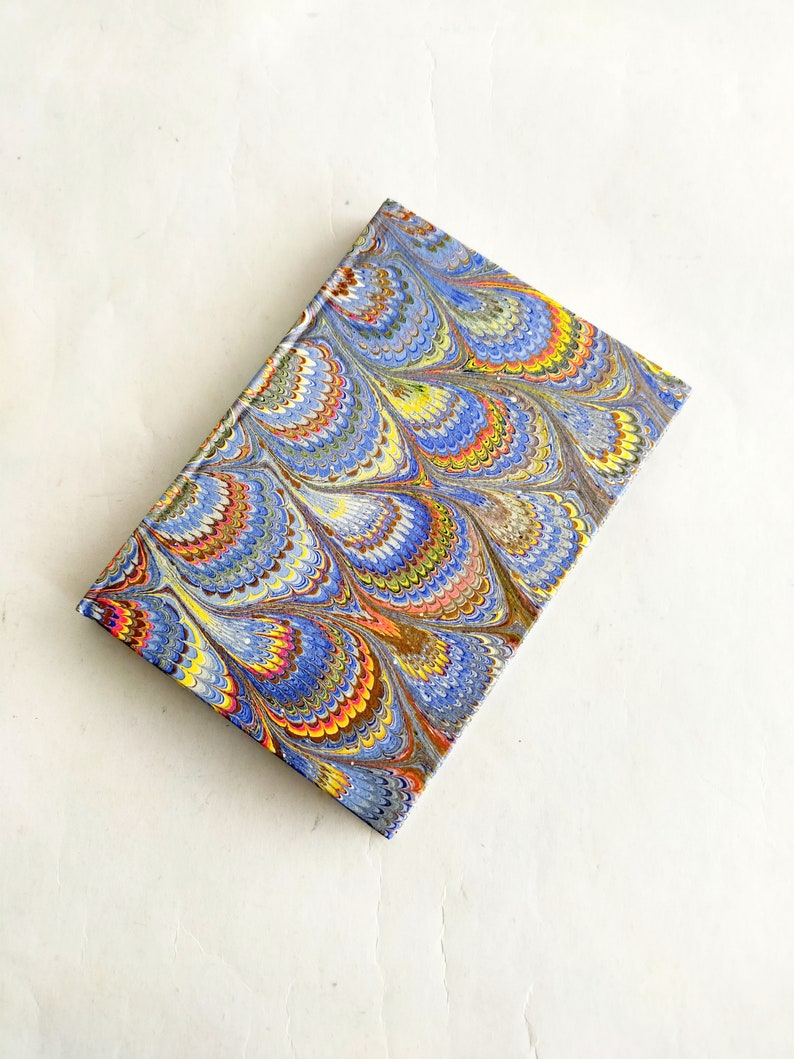 Small address book, light blue hand marbled