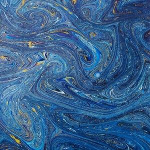 Foglio di carta marmorizzato a mano - Disegno marmo blu