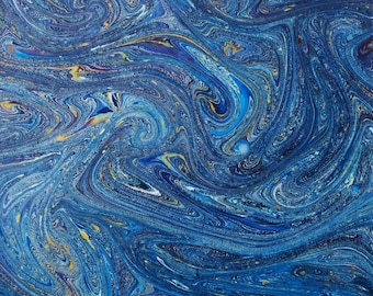 Hand marbled sheet of paper - Blue marble design