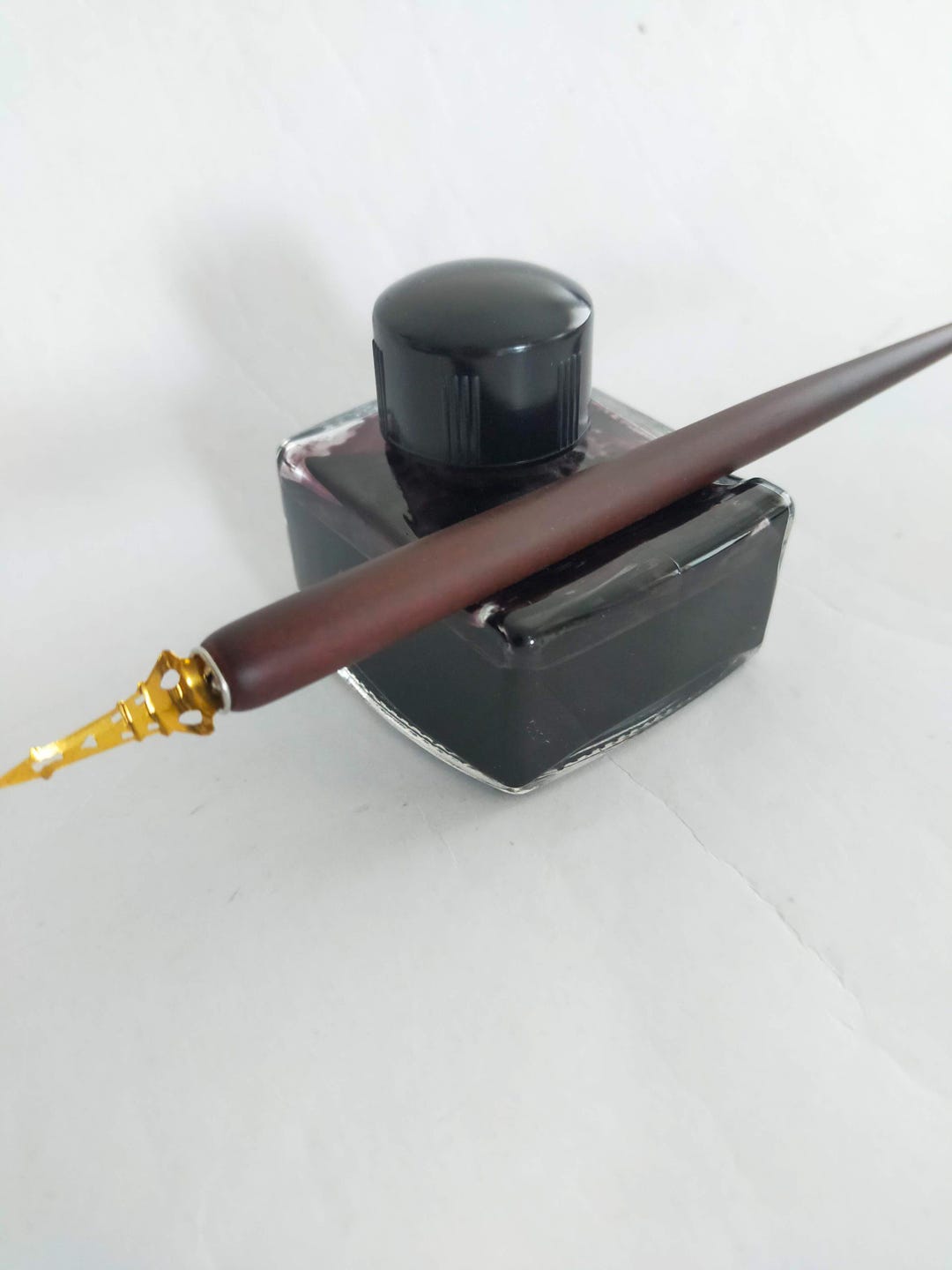 Ink Rest Vintage Glass Inkwell With Pen Rest, Black Ink - Etsy