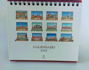 2024 Desk calendar with Italian cities, calendar with Italian monuments