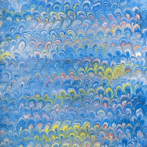 Hand marbled sheet of paper -bookbinding paper - decoupage paper - scrapbooking paper - turquoise/yellow/pink peacock pattern