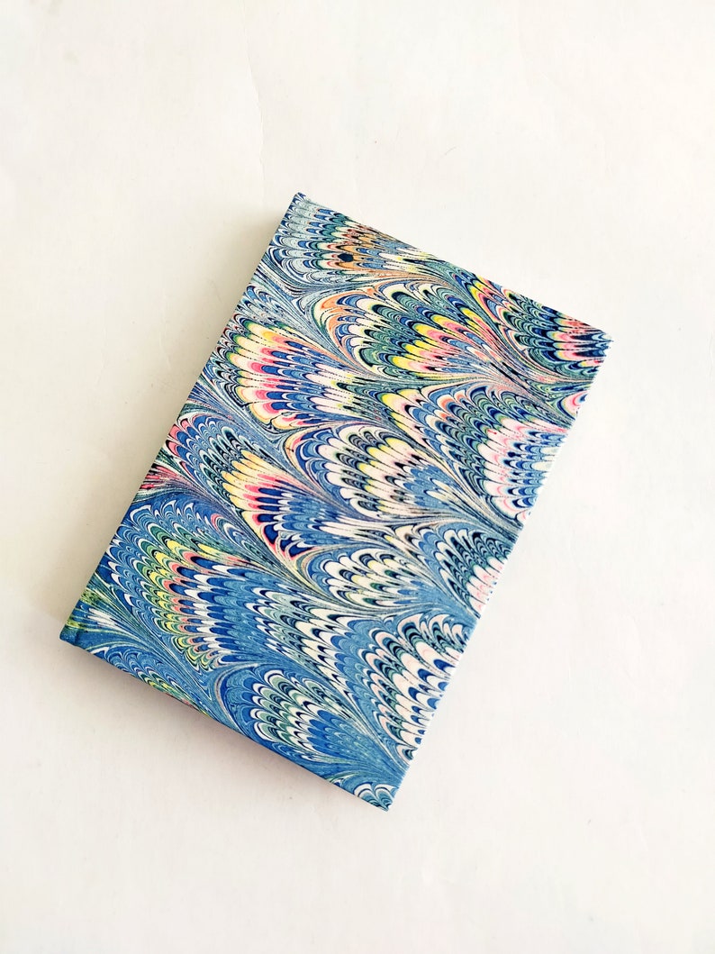 Small address book, turquoise hand marbled