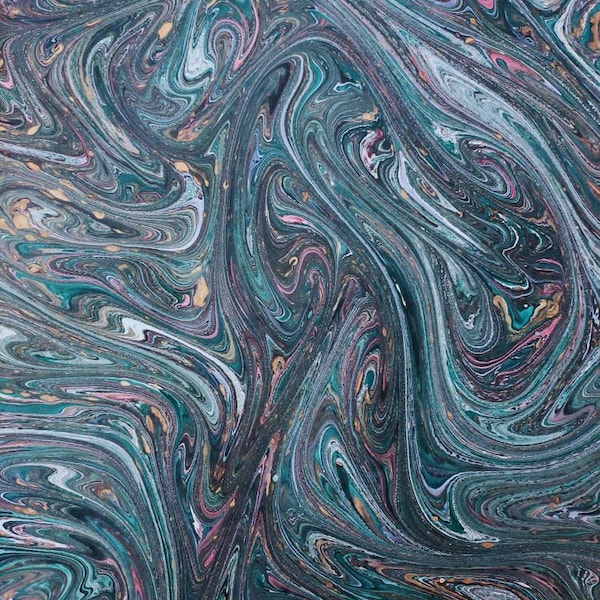 Marbled sheet of paper -bookbinding paper - decoupage paper - scrapbooking paper - Green marble design - marbled paper