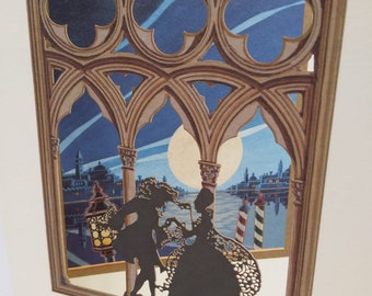 3D laser cut card 'venetian couple' moonlight