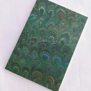 Green and red marbled Journal - 100% recycled paper - peacock feather pattern