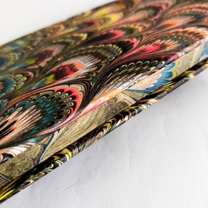 Hand marbled Journal hardcover - peacock feather - decorated pages edge