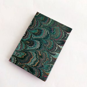 Small address book, green and red hand marbled
