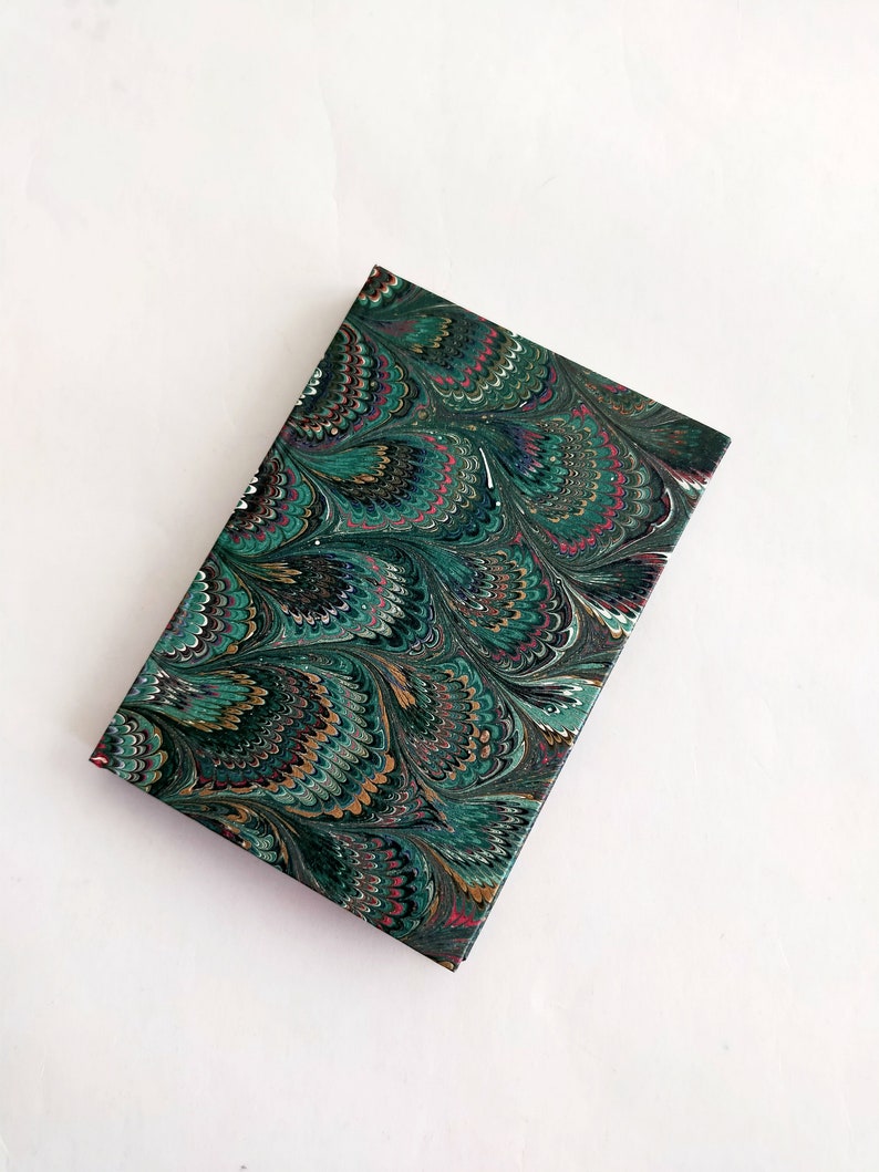 Small address book, green and red hand marbled