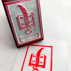 Bookplate rubber stamp - Cat, Owl or feather quill