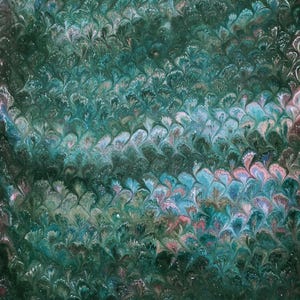 Hoja de papel marmolada a mano - Diseño de pavo real verde