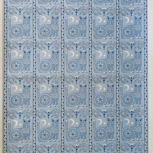 Feuille de papier pour gravure sur bois - Chat bleu - Imprimé à la main