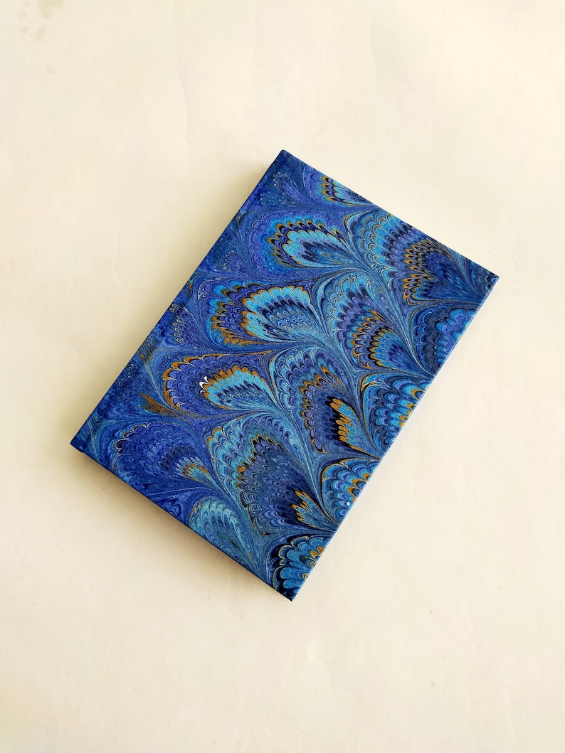 Small address book, blue and gold hand marbled