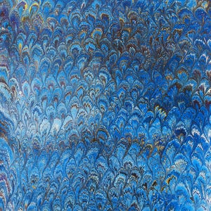 Hand marbled sheet of dark blue/gold paper -bookbinding paper - decoupage paper - scrapbooking paper - Peacock design