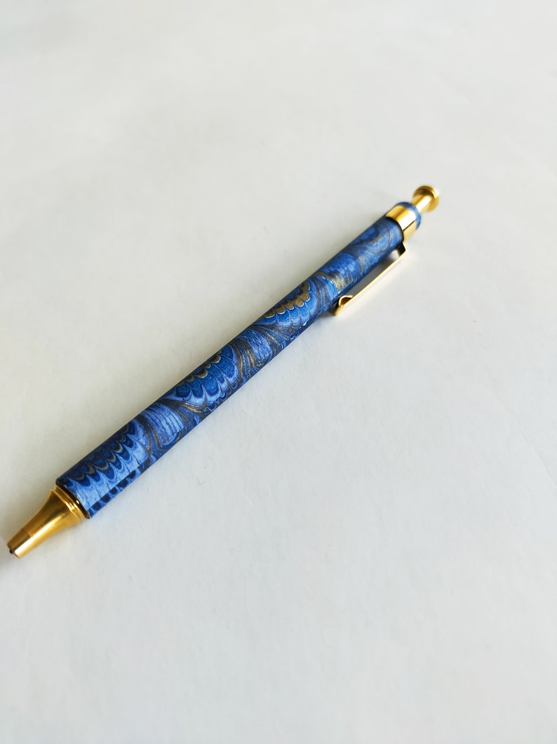 marbled ballpoint pen refillable blue/gold