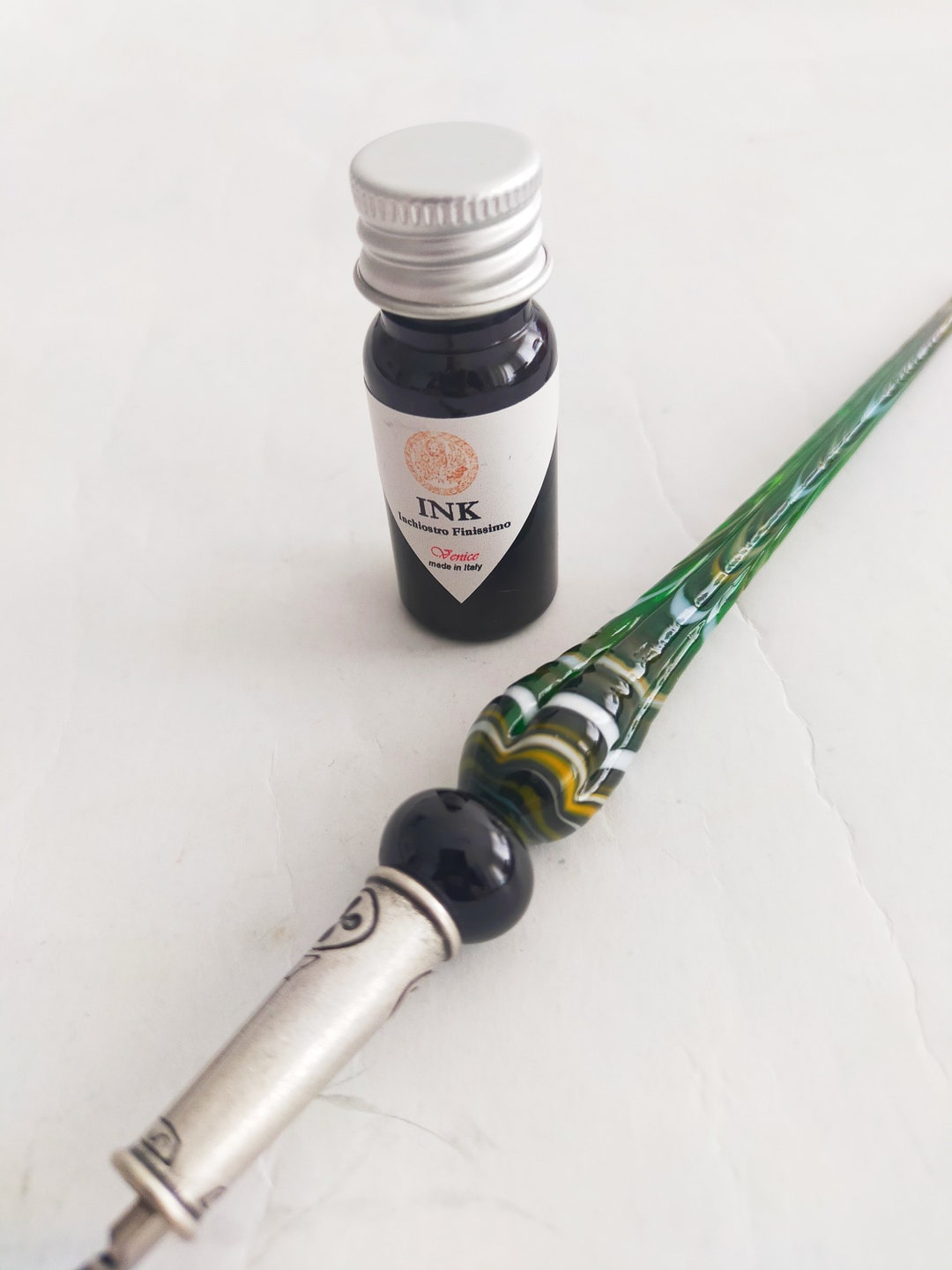 Murano Glass Dip Pen and Ink Set, Dip Sign Pen, Fine Glass