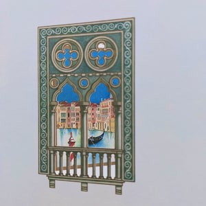 Tarjeta veneciana 3D cortada a láser con ventana 'Góndola'