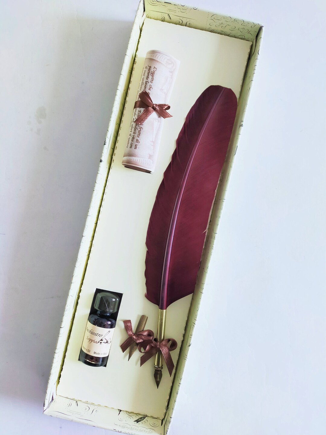 NOPOINO Vintage Federkiel-Stift Set – Mit 7 Federn, Tinte, Wachssiegel & Holzstift, Geschenk Für Kalligrafie-Fans
