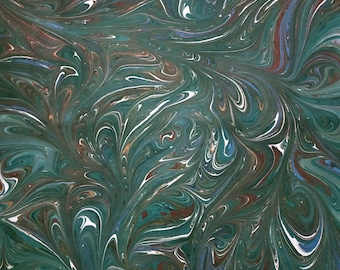Marbled sheet of paper -bookbinding paper - decoupage paper - scrapbooking paper - Green marble design - marbled paper