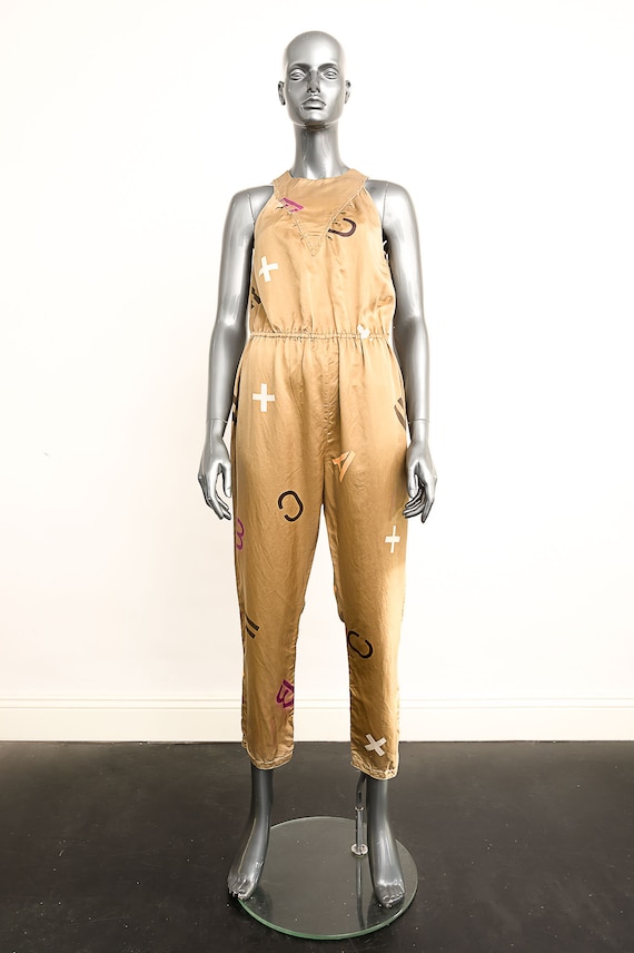 1980's Gold Silk Jumpsuit with Numbers and Symbols