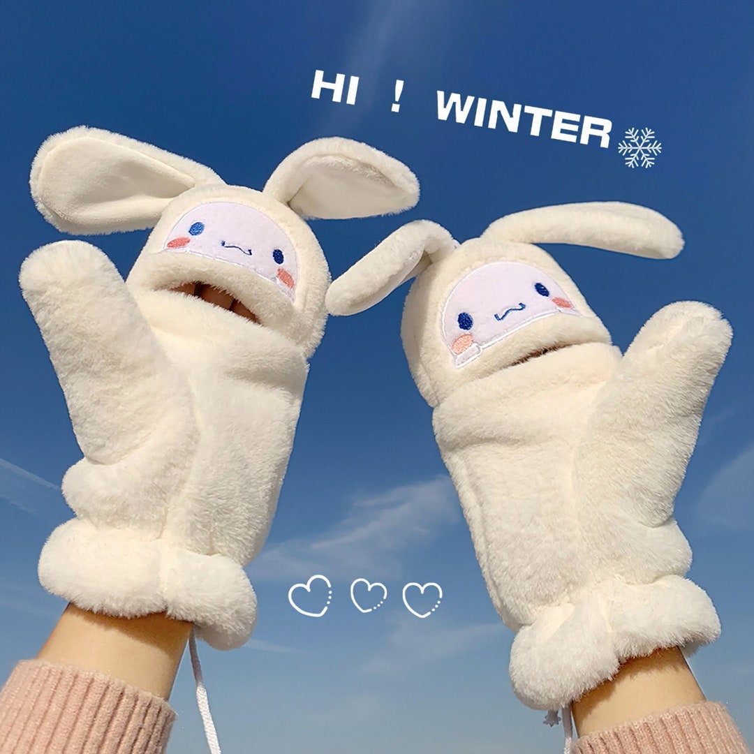 Cute Thick Rabbit Gloves Cartoon Fingerless Flip Warm Gloves Etsy