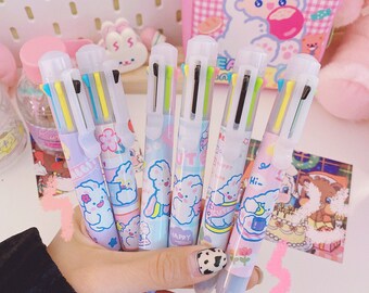 Cute Rabbit 8 in 1 Multicolor Ballpoint Pen Set of 3 Random Pattern